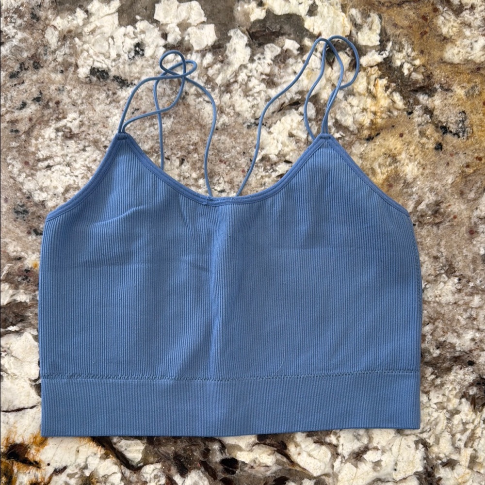 Blue Ribbed Crop Top